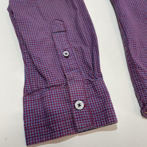 Descendant Of Thieves Dres Ladro Men’s Button Up Shirt Red Blue Check Medium 320 - Picture 2 of 6